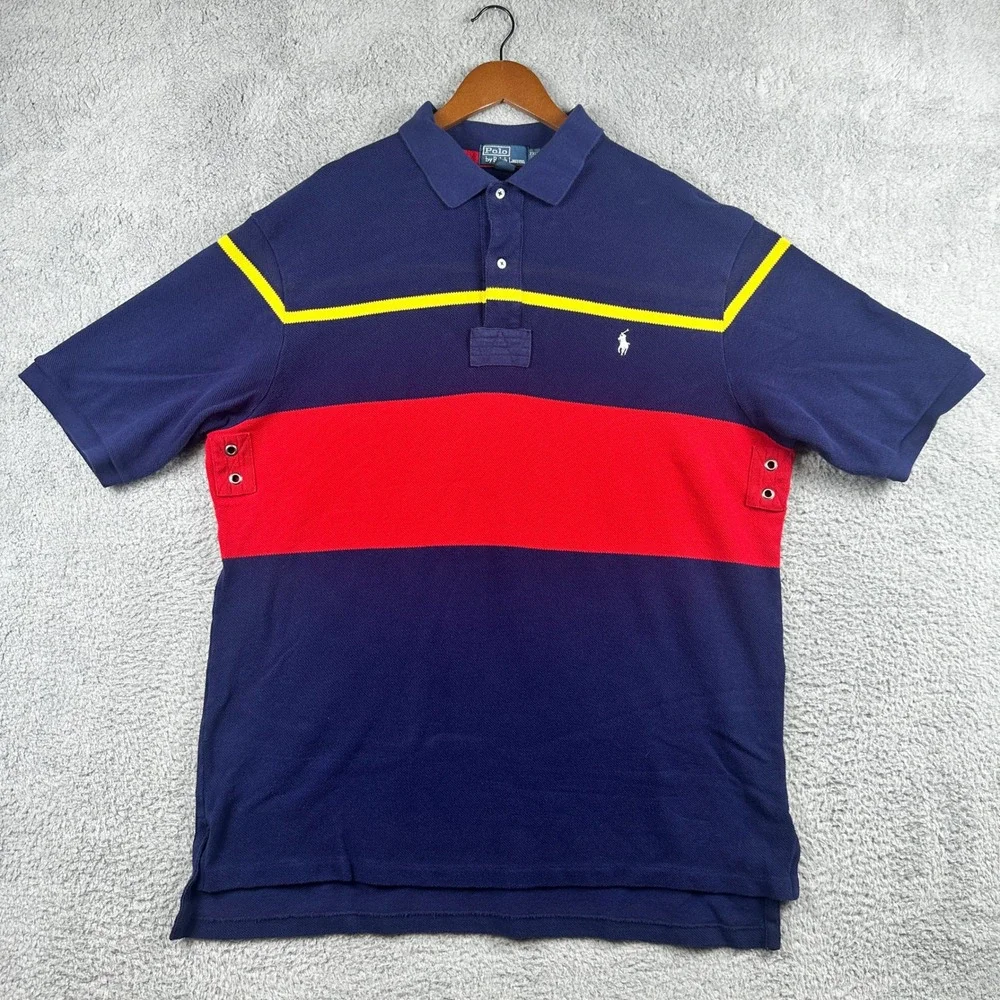 Polo Ralph Lauren‎ Mens 2XLT Tall Navy Blue Red Colorblock Pique Polo Shirt